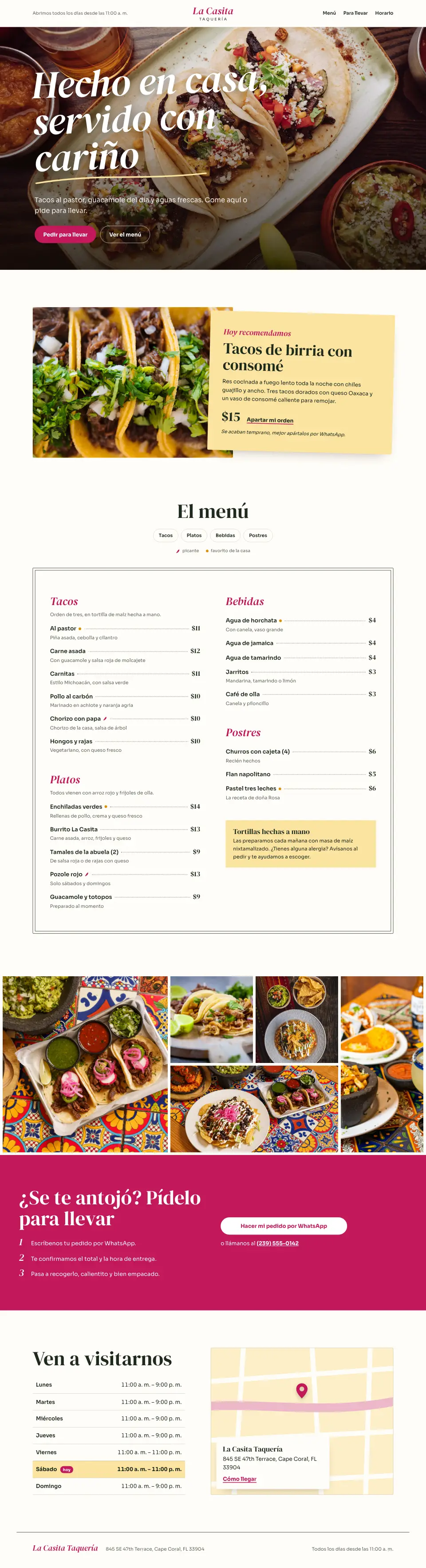 Ejemplo del estilo Sabor: página para restaurantes, taquerías, cafés